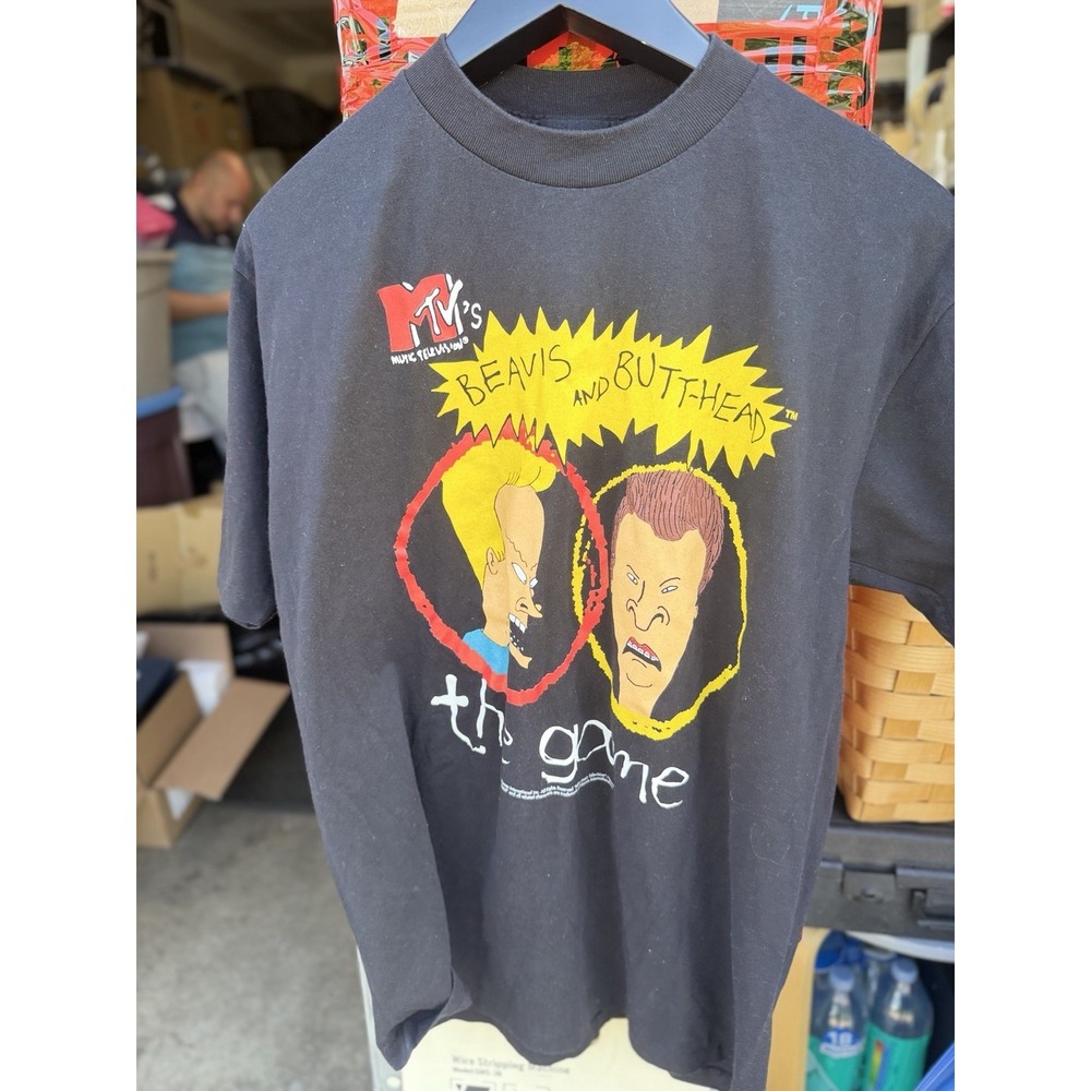 Vintage Beavis and Butt-Head The Game‎ MTV T-Shirt XL USA Black 90s Graphic Tee